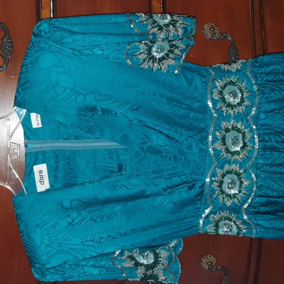 Vtg 80s Sequin Waist Flower Silk Dress - Picture 2 of 9